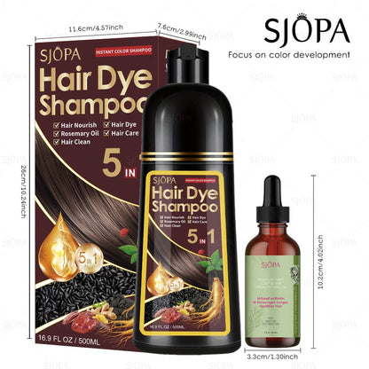Gray Coverage Hair Dye Shampoo Kit 3-in-1 with Rosemary Hair Oil - Quick Color, Gentle & Natural Formula for Men & Women