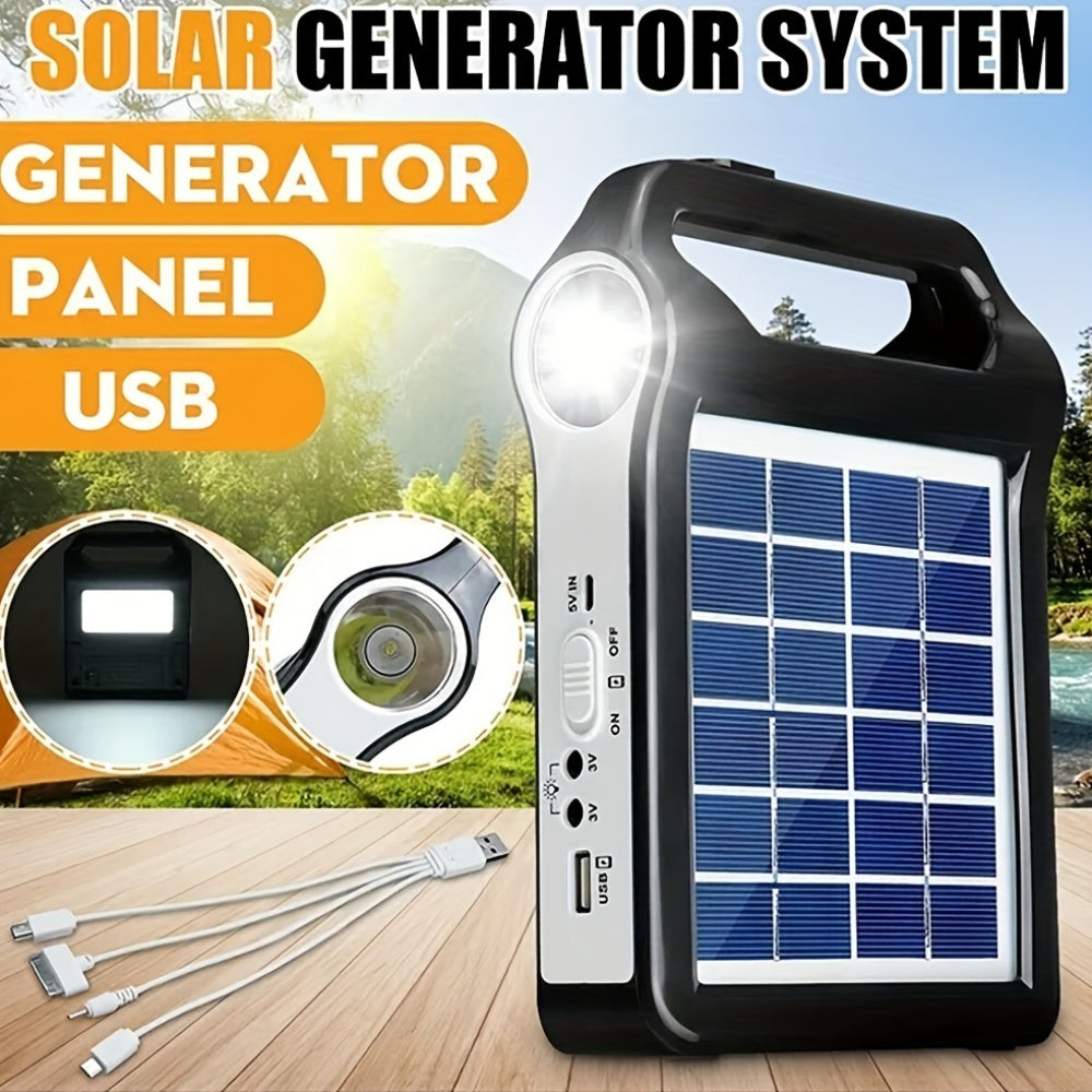Solar Energy System Kit Portable Rechargeable USB Charger with LED Lamp Lighting Lithium Battery Home for Garden, Patio and Yard Use