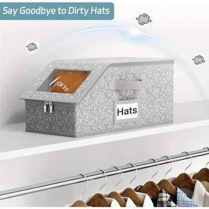 Stackable Baseball Cap Storage Box with Clear Viewing Window, Hat Organizer for Closet Holds Up to 30 Caps