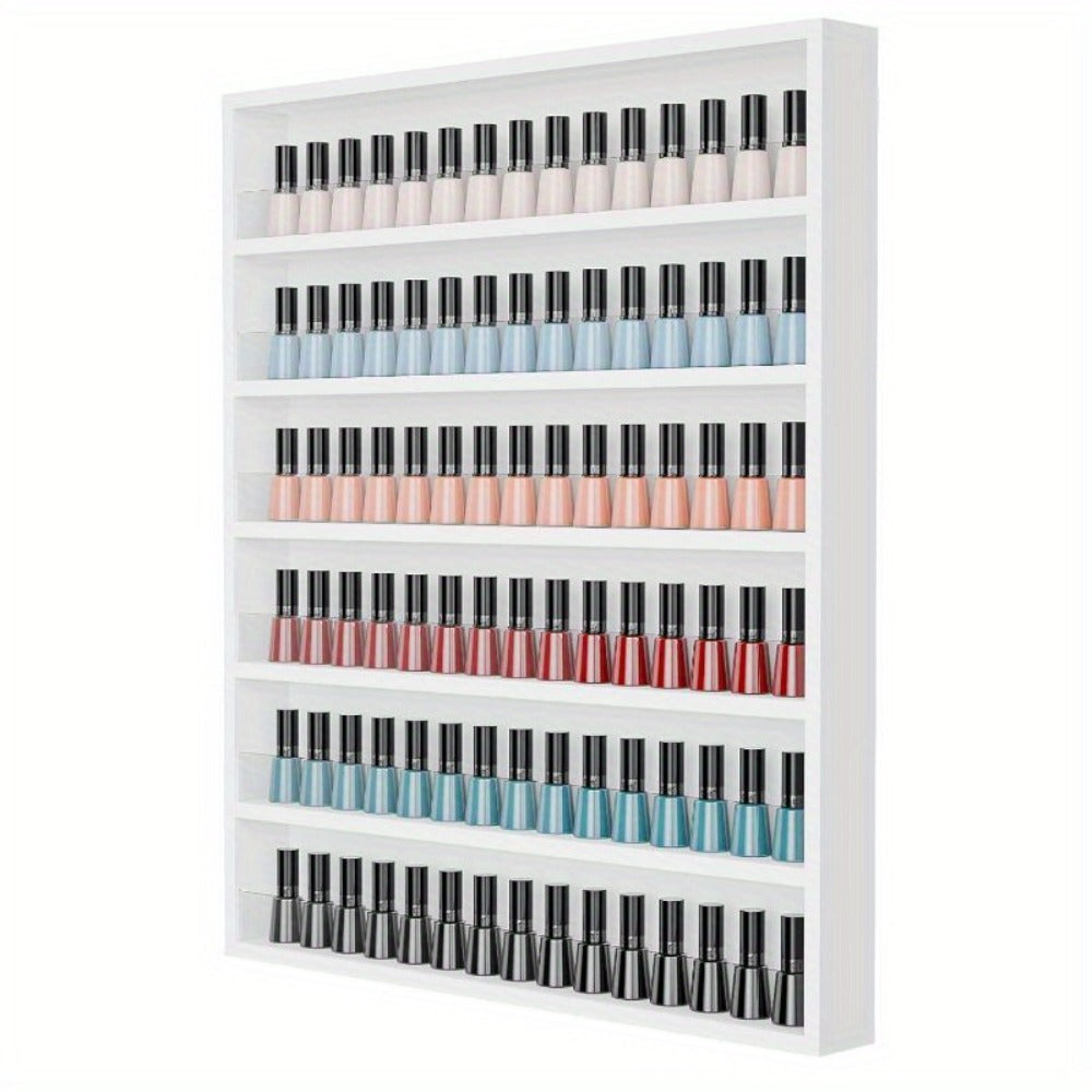 Wall Mount Nail Polish Rack 6 Tier Holds 120 Bottles with Acrylic Baffles – Large Nail Varnish Display Shelf Organizer for Salon Home White