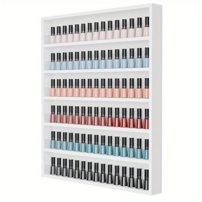 Wall Mount Nail Polish Rack 6 Tier Holds 120 Bottles with Acrylic Baffles – Large Nail Varnish Display Shelf Organizer for Salon Home White