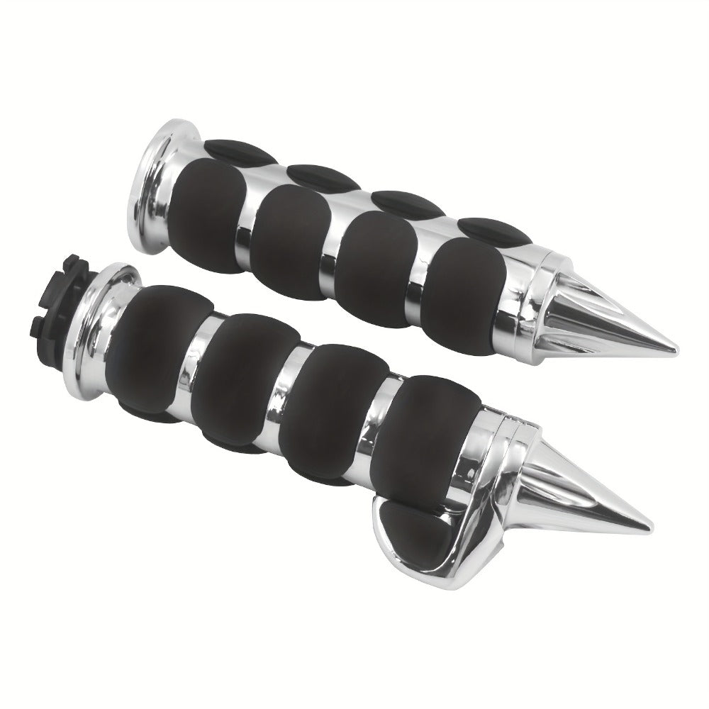 Harley Davidson Handlebar Grips 1-Inch Chrome Rubber Spike Non-Slip, CNC Aluminum & PVC Gel Rubber, Fits Sportster Dyna Touring VRSC XL XR