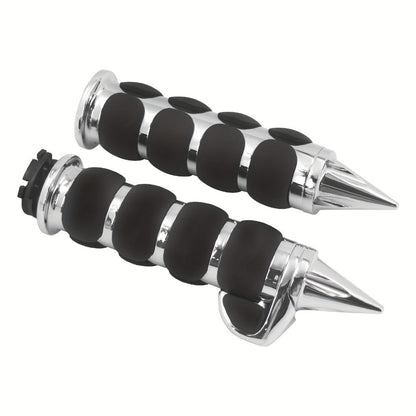 Harley Davidson Handlebar Grips 1-Inch Chrome Rubber Spike Non-Slip, CNC Aluminum & PVC Gel Rubber, Fits Sportster Dyna Touring VRSC XL XR