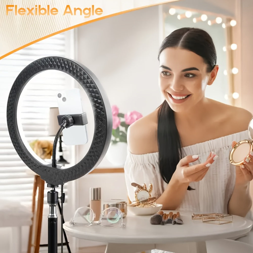 10- or 18-Inch Ring Light with Cable Power, Adjustable Brightness and Desktop or Floor Stand Options