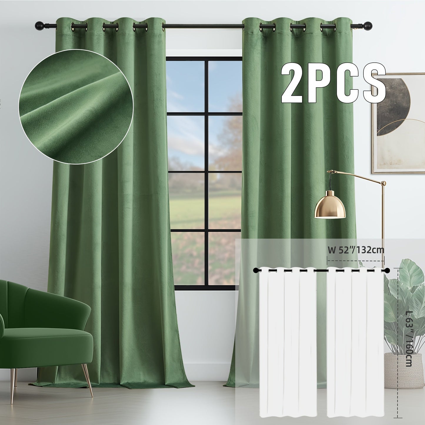 Velvet Room Darkening Curtains 2 Panels, Grommet Top Thermal Insulated Soundproof Blackout Curtains for Living Room Bedroom