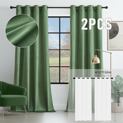 Velvet Room Darkening Curtains 2 Panels, Grommet Top Thermal Insulated Soundproof Blackout Curtains for Living Room Bedroom