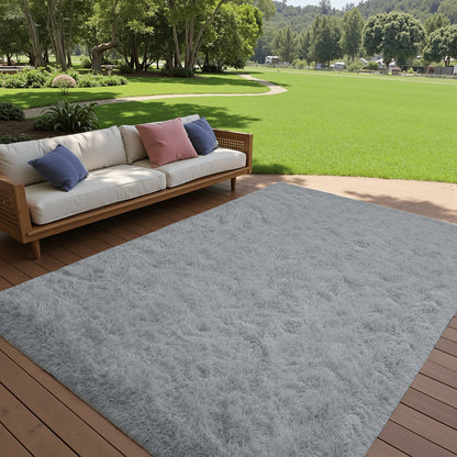 Plush Shaggy Area Rug 1.6 Inch Thick Non-Slip Machine Washable Polyester Carpet – Tie-Dye & Solid Color Fluffy Rectangle Rug for Living