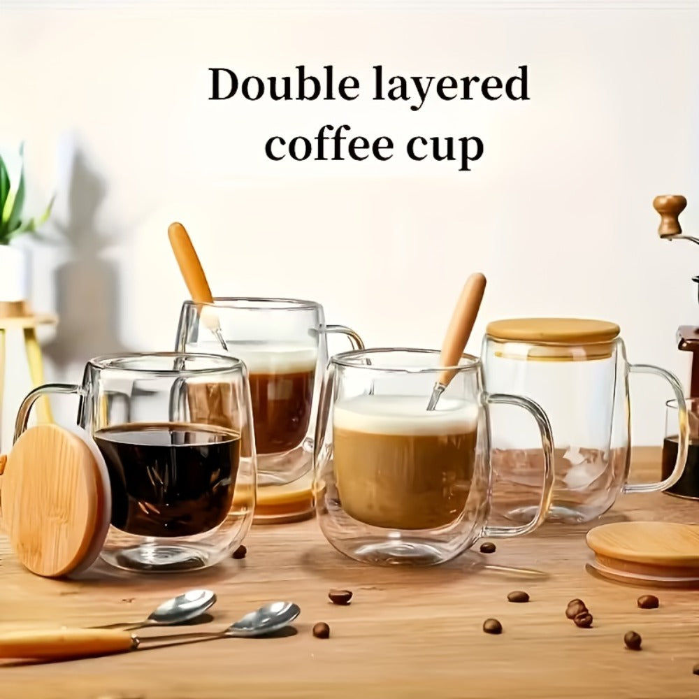 Coffee Cup Set 4 Piece 350ml 11.67oz with Lid and Spoon Durable Easy Clean for Coffee Milk Tea Juice Water Family Office Afternoon Tea