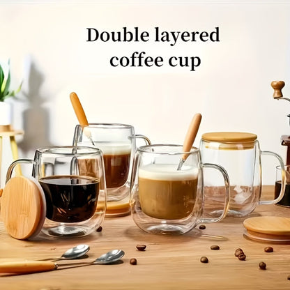 Coffee Cup Set 4 Piece 350ml 11.67oz with Lid and Spoon Durable Easy Clean for Coffee Milk Tea Juice Water Family Office Afternoon Tea