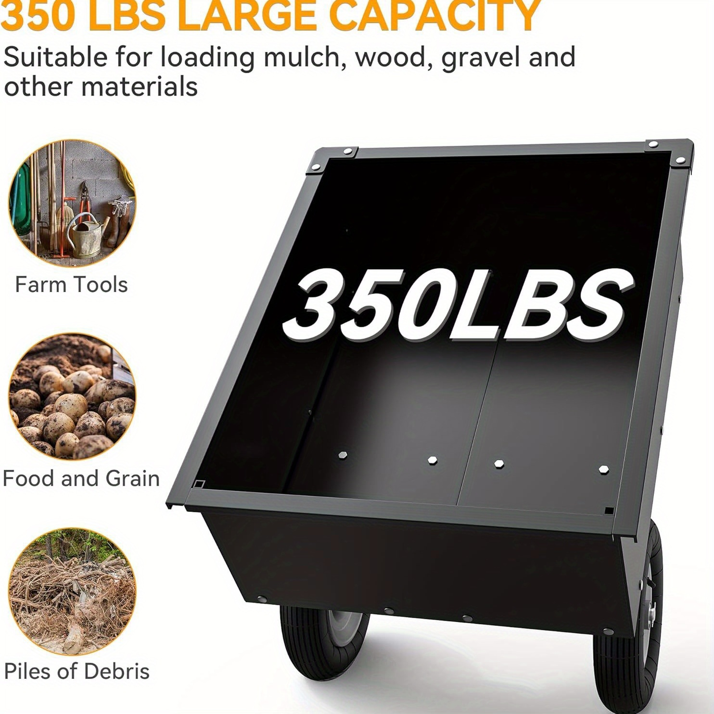 Dump Cart Steel Tow Behind for Lawn Mower ATV UTV, Garden Utility Trailer with Quick Release Pedal & Detachable Tailgate