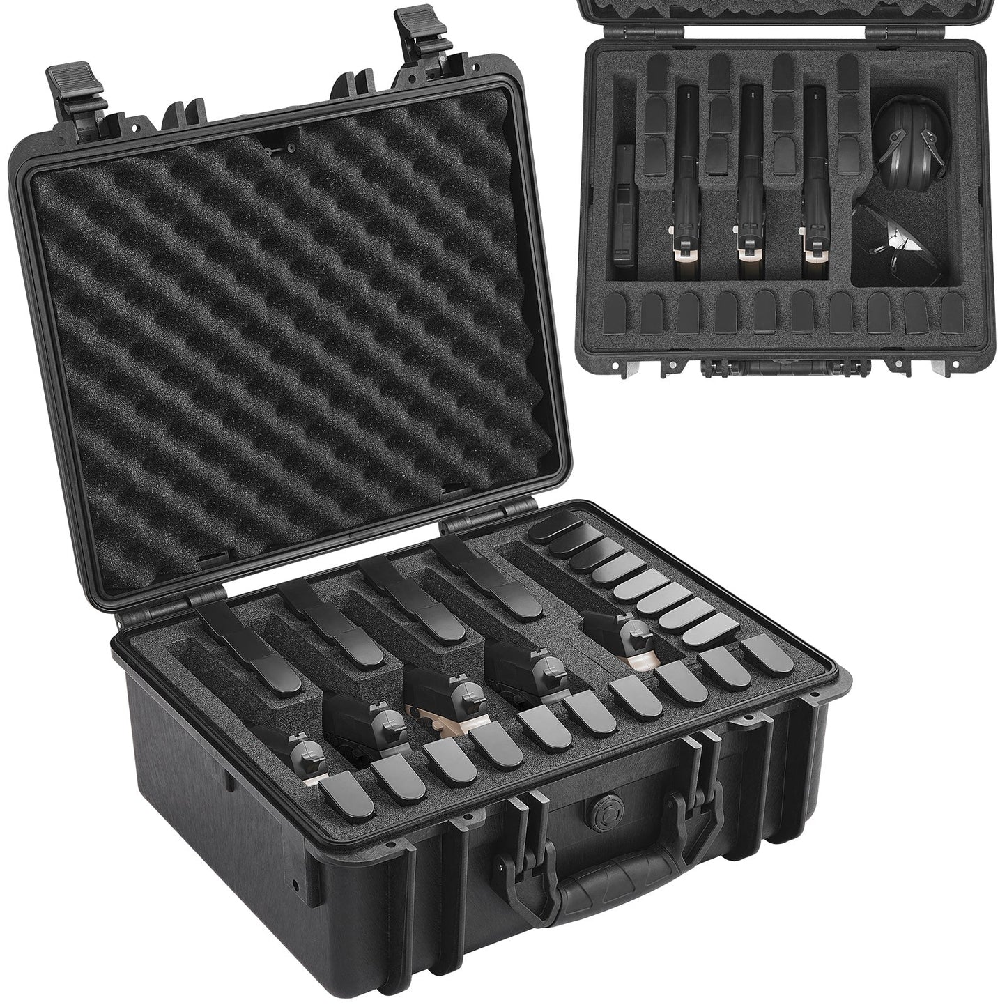 Hard Pistol Case IP67 Waterproof – TSA Approved Lockable Handgun Case with XPE Pre-Cut Foam Lining, Pressure Release Valve & Dual Padlock