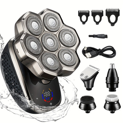 Electric Shaver 7D or 9D Rotary Head with Titanium Blades, LED Display, USB-C Charging and Set Options