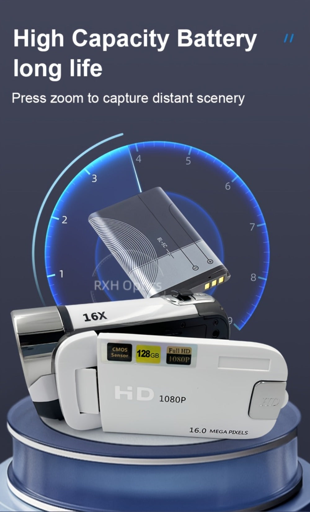 Portable 1080P Digital Camcorder with Rotating Screen & 32G Memory Card, Rechargeable Battery, Selfie Support