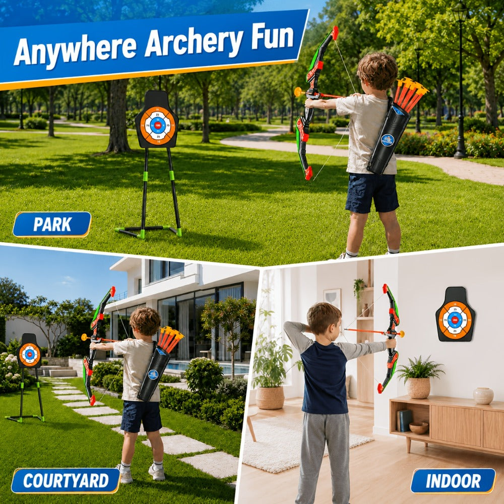 Kids Bow and Arrow Archery Set 10 Suction Cup Arrows Quiver Standing Target with the Listed Color, Size or Set Options for Everyday Use