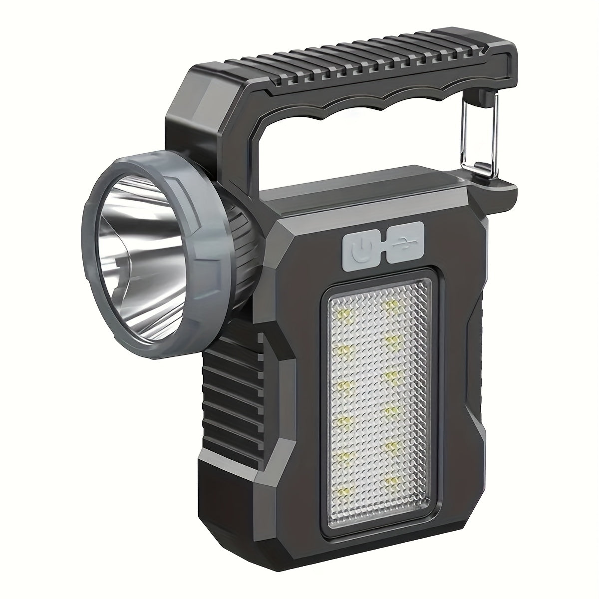 LED Searchlight Spotlight Solar & USB Rechargeable, High-Power Handheld Flashlight with Side Light Locking Clip 4 Modes