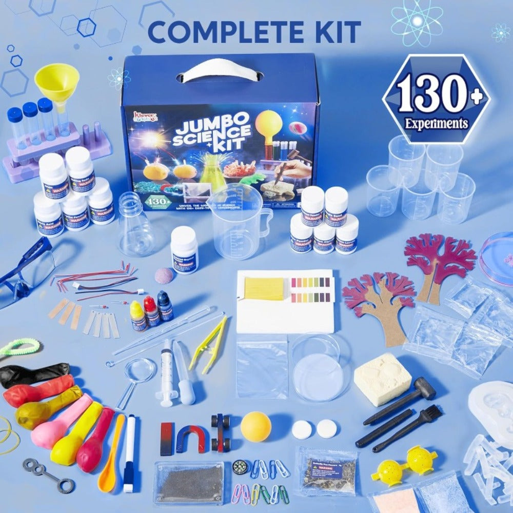 Jumbo Science Kit for Kids 130+ Experiments, STEM Chemistry Set with Crystal Growing Glowing Bulb Fossil Dig Soap Making