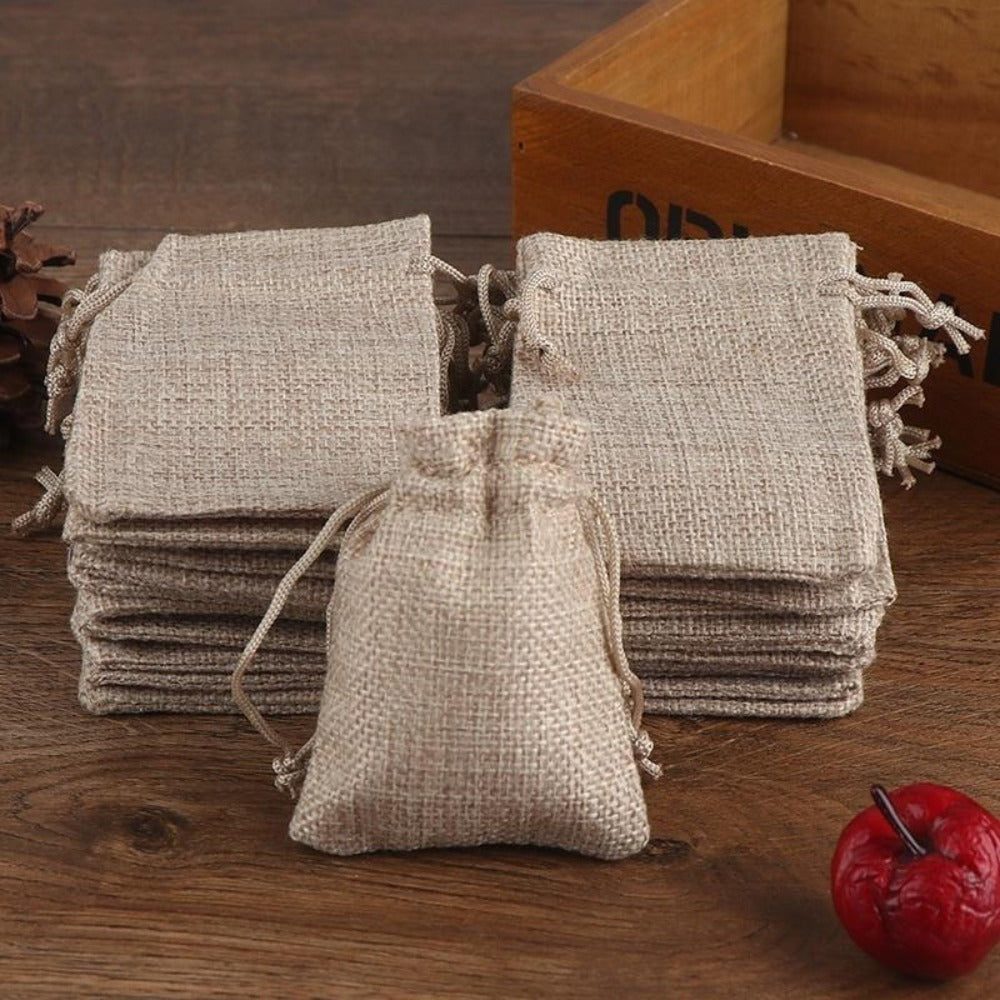 Natural Jute Drawstring Bags 50pcs – Multipurpose Gift Pouches for Party Favors, Wedding, Packaging & Storage