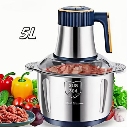 Electric Food Chopper & Processor 5L Stainless Steel - 40000 RPM Motor, 6 Bi-Level Blades, Meat Grinder & Vegetable Slicer for Kitchen