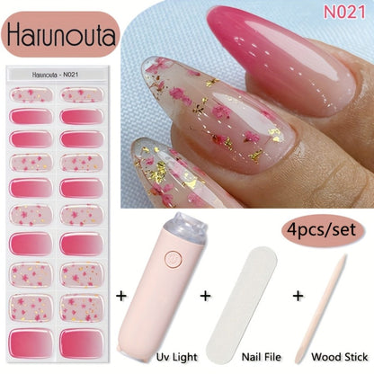 Semi Cured Gel Nail Strips Kit with Handheld LED Nail Lamp, 20 Real Gel Nail Stickers Wraps for DIY Nail Art