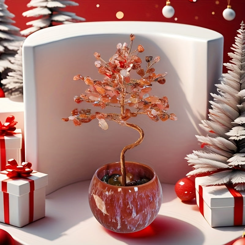 Natural Crystal Gemstone Tree with Ceramic Base 7 Inch Handmade Healing Stone Bonsai Tree for Entryways, Bedrooms and Living Spaces