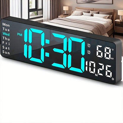 Large Digital Wall Clock 16 Inch LED Color Display, Smart Auto-Dimming 10-Level Brightness, Time Temperature Humidity Monitor