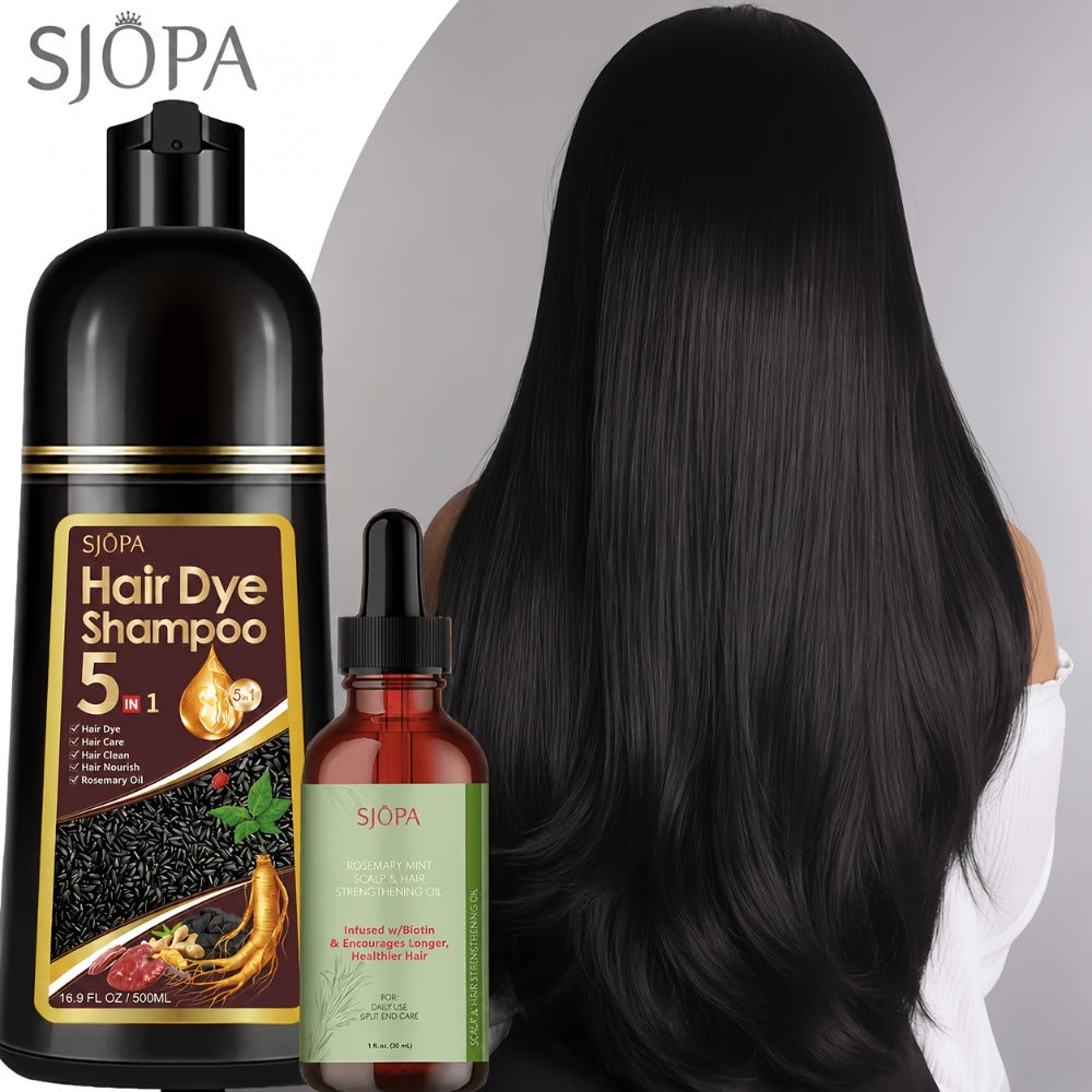 Rosemary Oil Hair Coloring Shampoo 5-in-1 Herbal Formula 500ml - 100% Gray Coverage for Bath Time, Home Spa and Personal Care