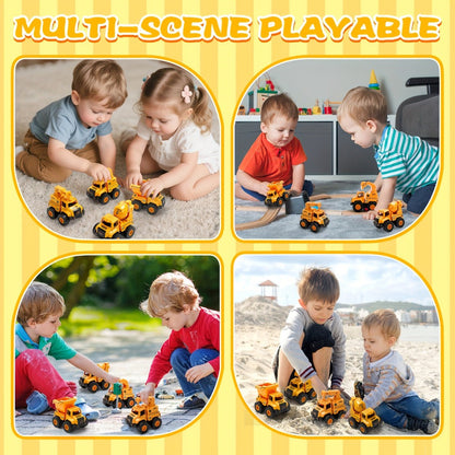 4-Piece Construction Truck Set for Kids, Excavator Dump Truck Crane Cement Mixer Sandbox STEM Engineering Vehicle Playset