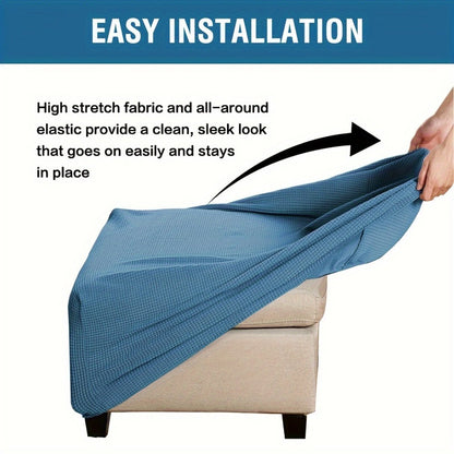 Square Ottoman Cover Elastic Stretch – Polar Fleece Footstool Slipcover with Elastic Band Closure Machine Washable for Home Office Decor