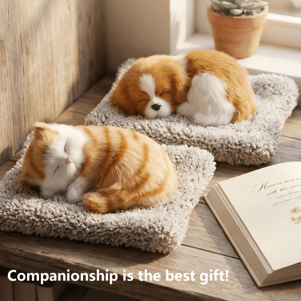 Plush Toy Realistic Sleeping Cat with Meow Sound in Four Coat Patterns for Desk or Room Display