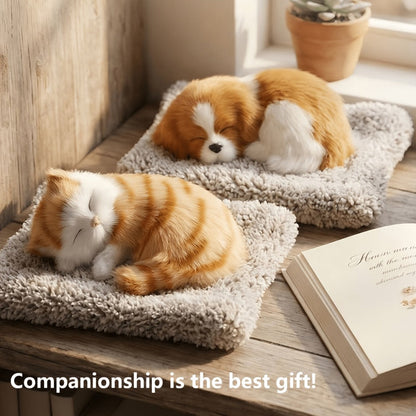 Plush Toy Realistic Sleeping Cat with Meow Sound in Four Coat Patterns for Desk or Room Display