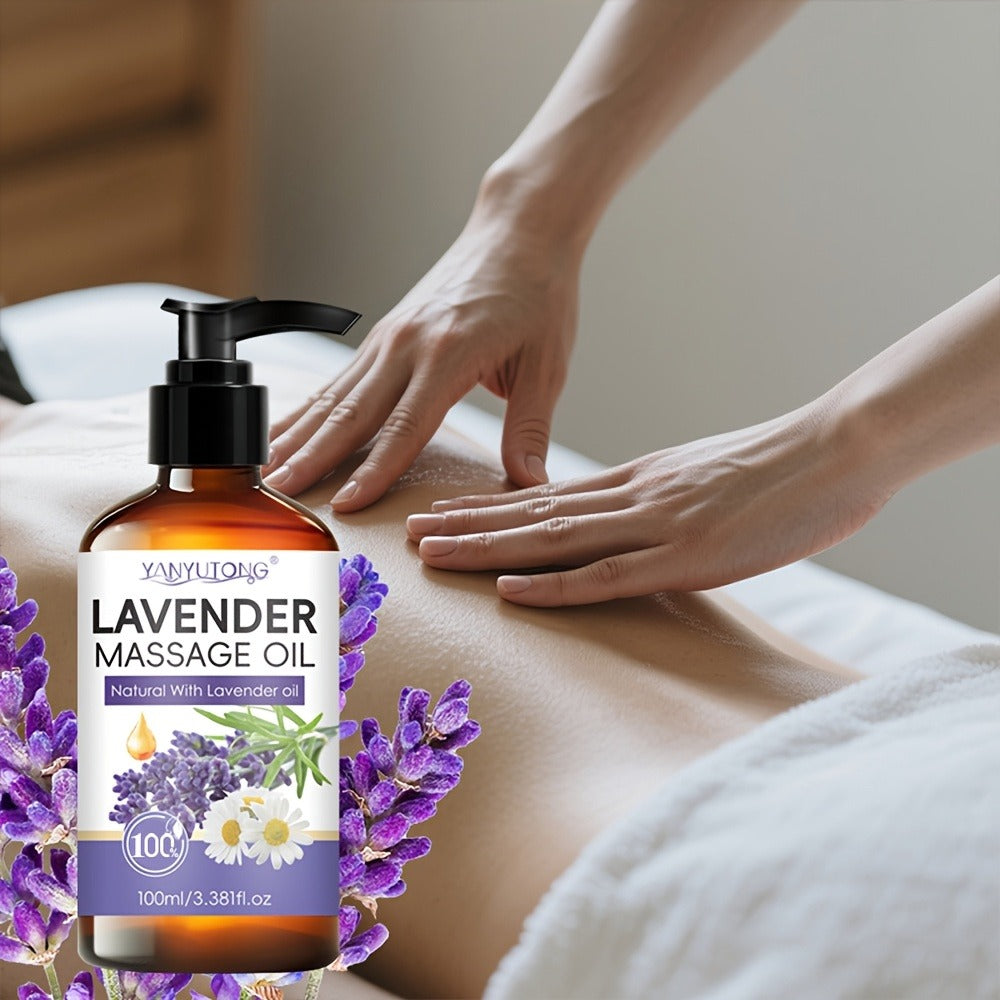 Lavender Massage Oil for Body 3.38oz – Natural Nourishing & Hydrating Formula for All Skin Types, Calming Aromatherapy, Couples Massage Oil