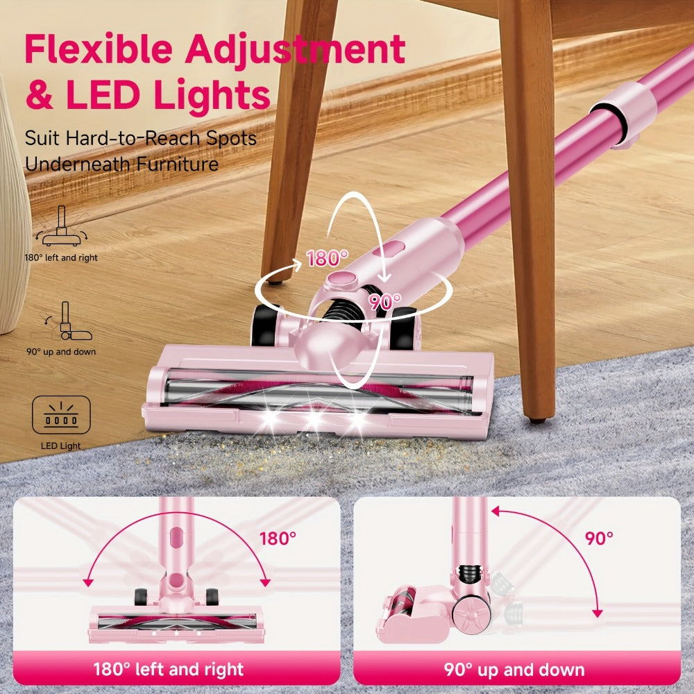 Cordless Vacuum Cleaner 55KPa 8-in-1 Stick Vacuum with LED Light 180° Swivel Wireless for Entryways, Bedrooms and Living Spaces