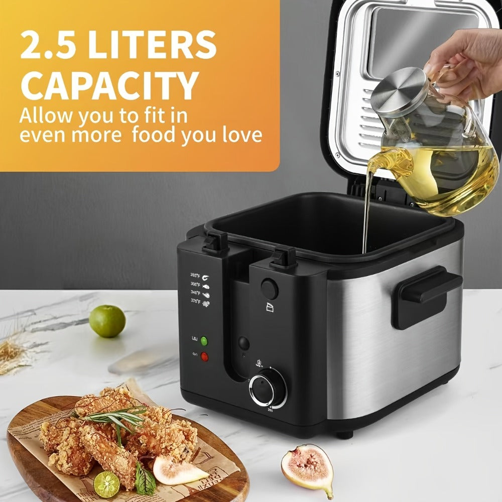 Black Deep Fryer in 1.5L to 6L Sizes with Foldable Basket Handle, Transparent Window and Removable Lid
