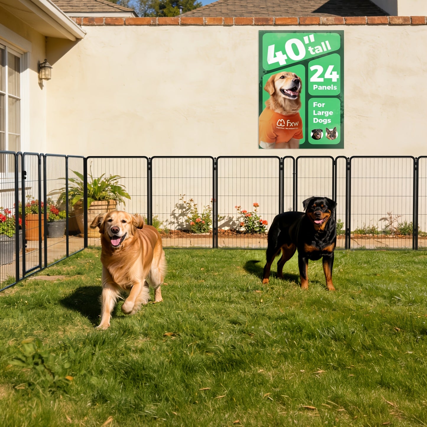 Dog Playpen with Gate – Heavy Duty Metal Pet Exercise Pen for Large Medium Small Dogs, 8/16/24/32/48 Panels, 24/32/40/45/50 Inch Height