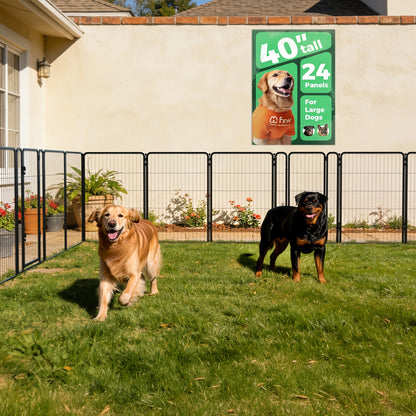 Dog Playpen with Gate – Heavy Duty Metal Pet Exercise Pen for Large Medium Small Dogs, 8/16/24/32/48 Panels, 24/32/40/45/50 Inch Height