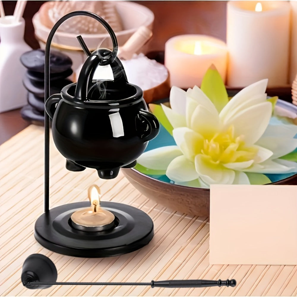 Ceramic Wax Melter Hanging Incense Holder Tealight Diffuser Black Witch Style Home Decor for Everyday Face, Beard and Body Grooming