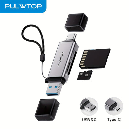 SD Card Reader USB 3.0 & USB-C Dual Slot Adapter for SD Micro SD SDHC SDXC MMC, PUWLTOP 5Gbps High-Speed Memory Card Reader