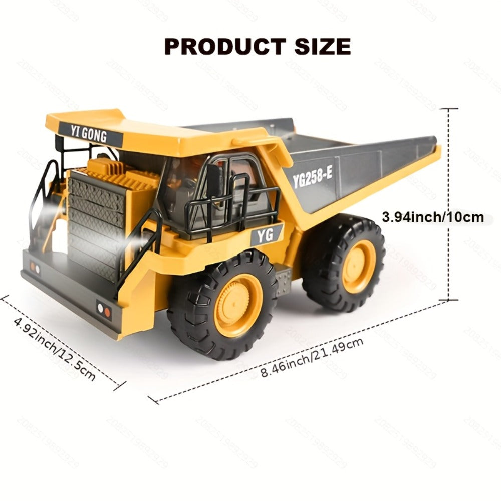 RC Construction Truck Toy 1:24 Scale Alloy Bulldozer Dump Truck & Excavator, 11-Channel Remote Control with Forward