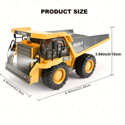 RC Construction Truck Toy 1:24 Scale Alloy Bulldozer Dump Truck & Excavator, 11-Channel Remote Control with Forward