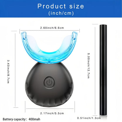 Black or White LED Teeth Whitening Mouthpiece Kit with Four Gel Pens, Shade Guide and 16-Minute Timer