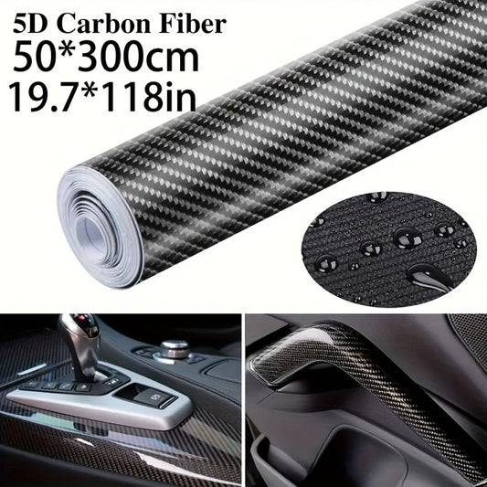 5D Carbon Fiber Vinyl Wrap 50cm x 300cm – Self-Adhesive Car Interior Decor Film, UV Protection, Scratch-Resistant, Dashboard Trim Sticker