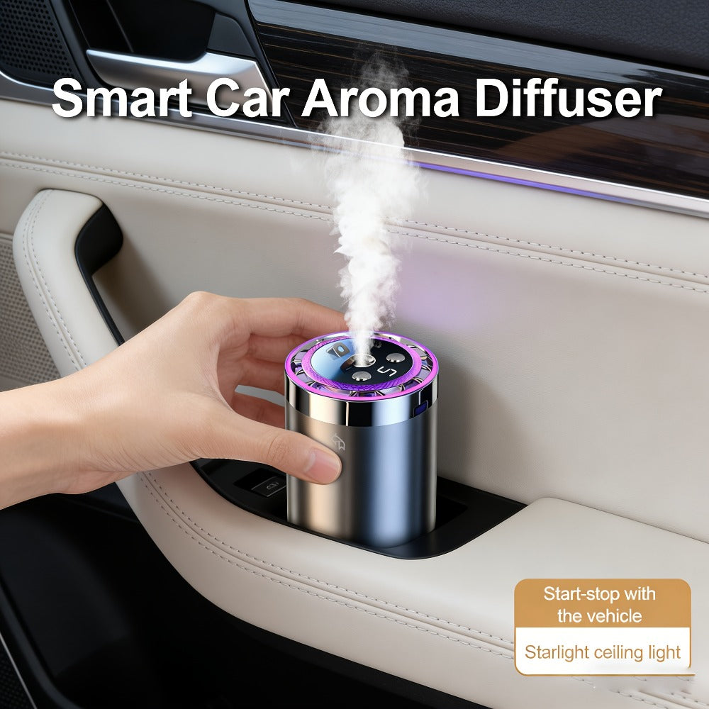 Car Air Freshener Rechargeable Aroma Diffuser with Three Refill Bottles, LED Ring and Auto On-Off