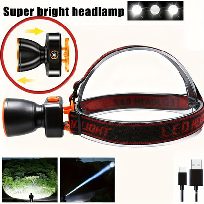 Rechargeable Spotlight Headlamp with Three Modes, Motion Sensor, USB Cable and Up to 8-Hour Label