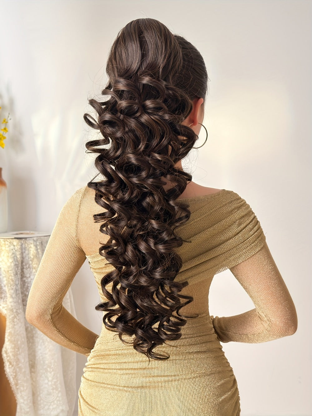 Curly Ponytail Extension 28 Inch Long Heat Resistant Synthetic Clip In Wrap Around Hairpiece Voluminous Bouncy Curls 4 Styles for Women