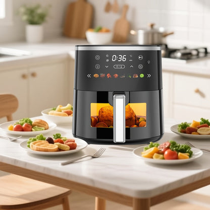 Air Fryer 6QT with 8 Preset Functions, Visible Window, Adjustable Temperature & Timer, Large Oil-Free Cooker for Crispy Fries