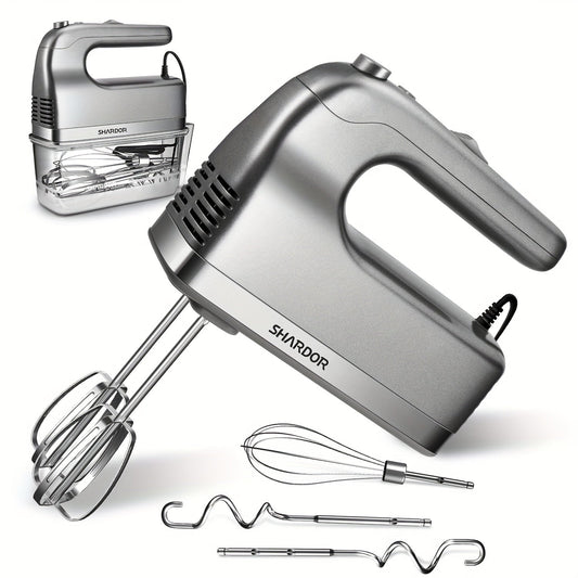Electric Hand Mixer 6 Speed & Turbo with 5 Stainless Steel Accessories & Snap-On Storage Case