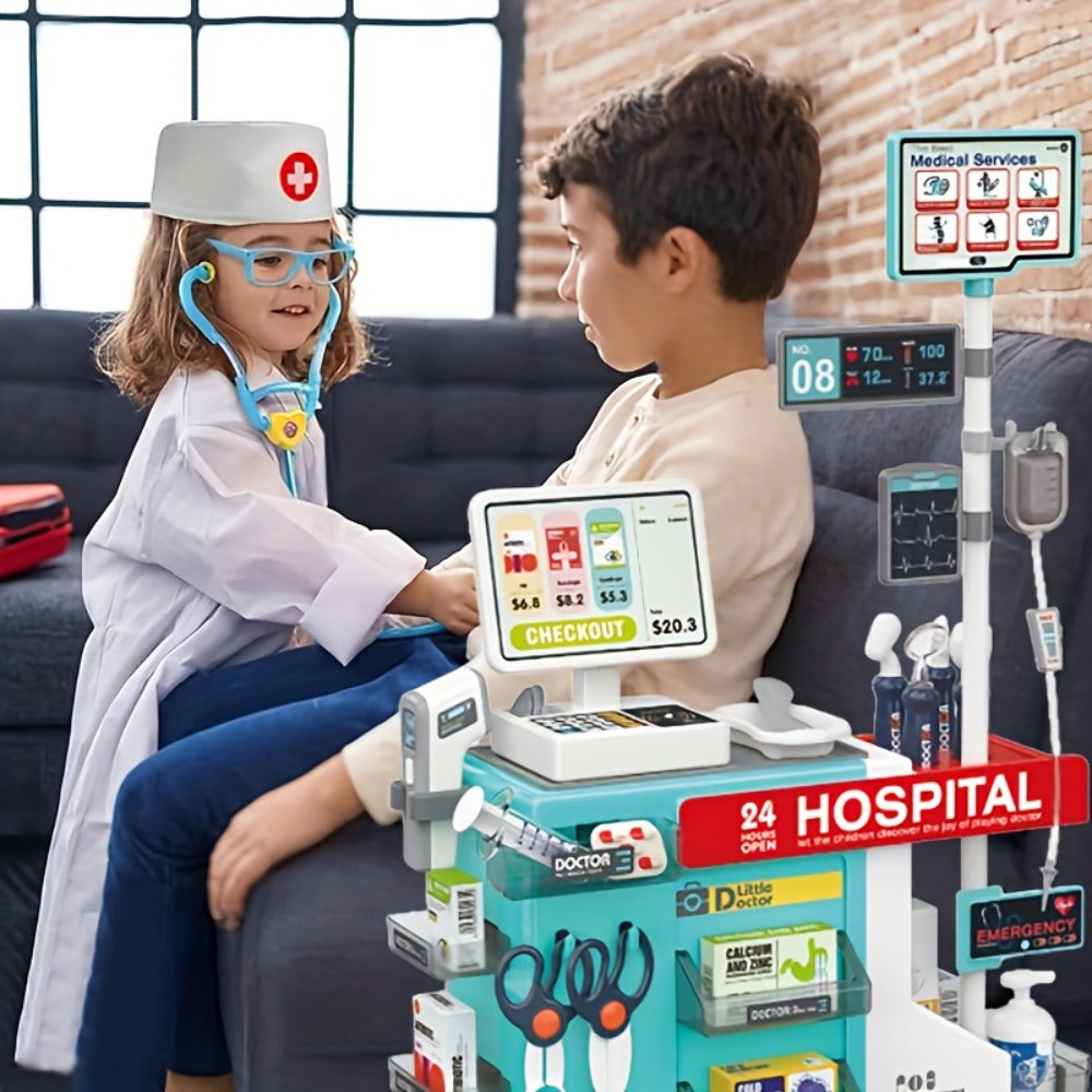 Doctor Play Set for Kids 49 PCS, Role Play Medical Station & Cashier Toy Kit for Boys Girls, Pretend Doctor Nurse Cashier