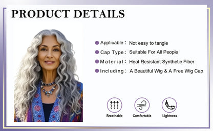 Synthetic Wig 24-Inch Space Gray Deep Waves with Glueless Buckle Cap and Rating with Item-Specific Color, Length, Texture and Cap Choices