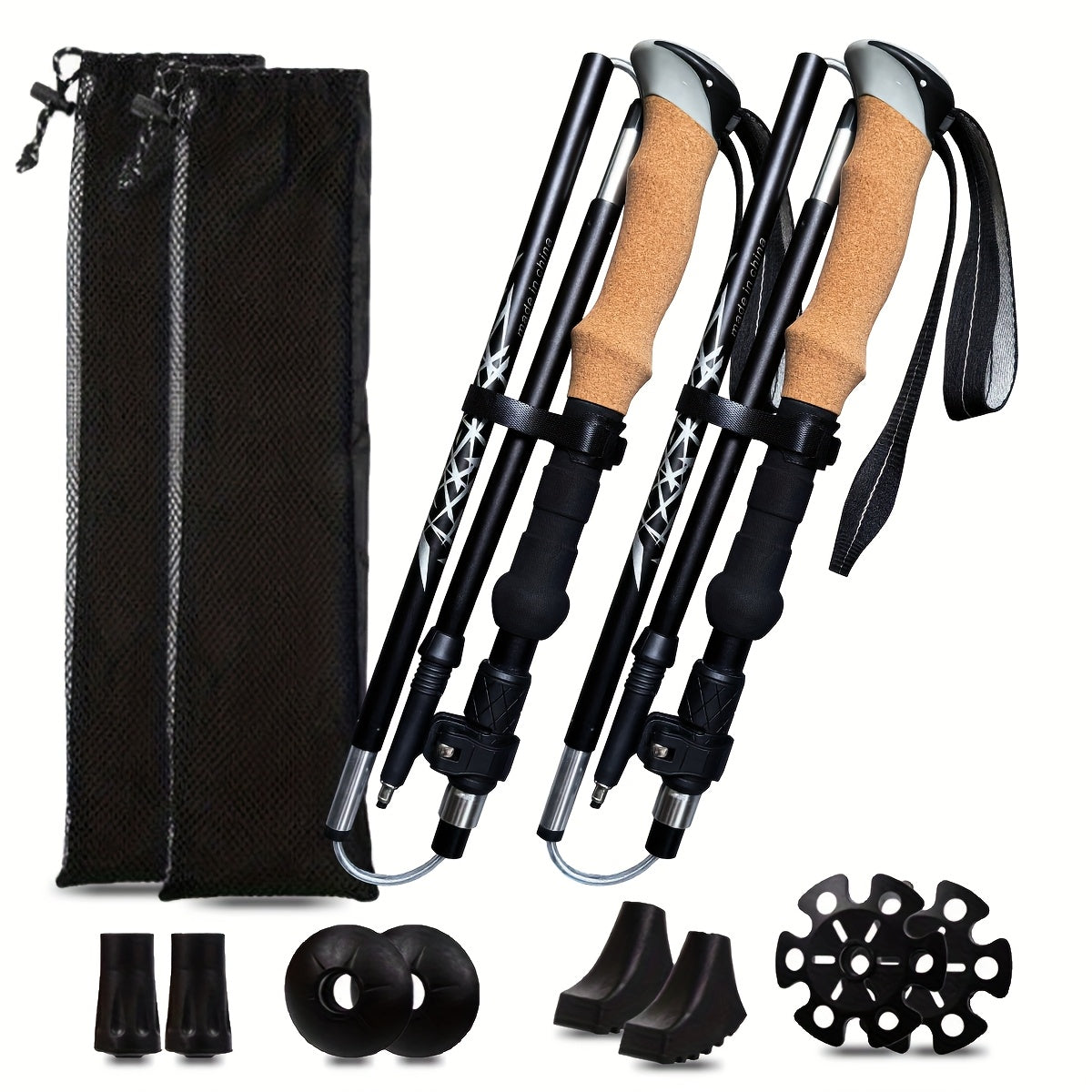 Lightweight Aluminum Trekking Poles 2-Pack – Folding Hiking Sticks with Cork Ergonomic Grip, Sweat-Absorbing Handle