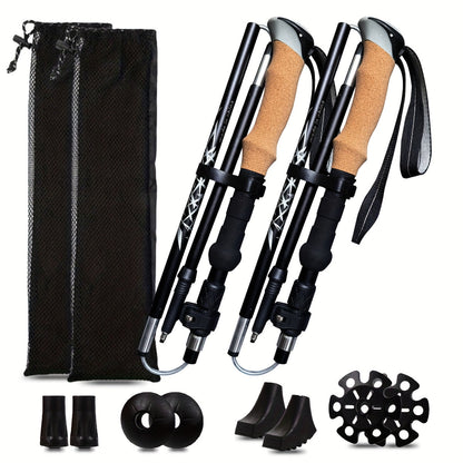 Lightweight Aluminum Trekking Poles 2-Pack – Folding Hiking Sticks with Cork Ergonomic Grip, Sweat-Absorbing Handle